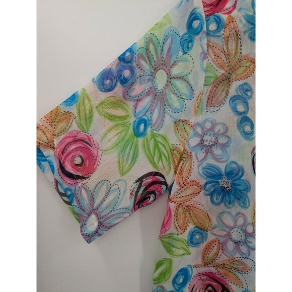 Vintage Tung Tai Button-Up Sheer Shirt Women Size 46 Abstract Floral Boho Retro - Picture 6 of 9